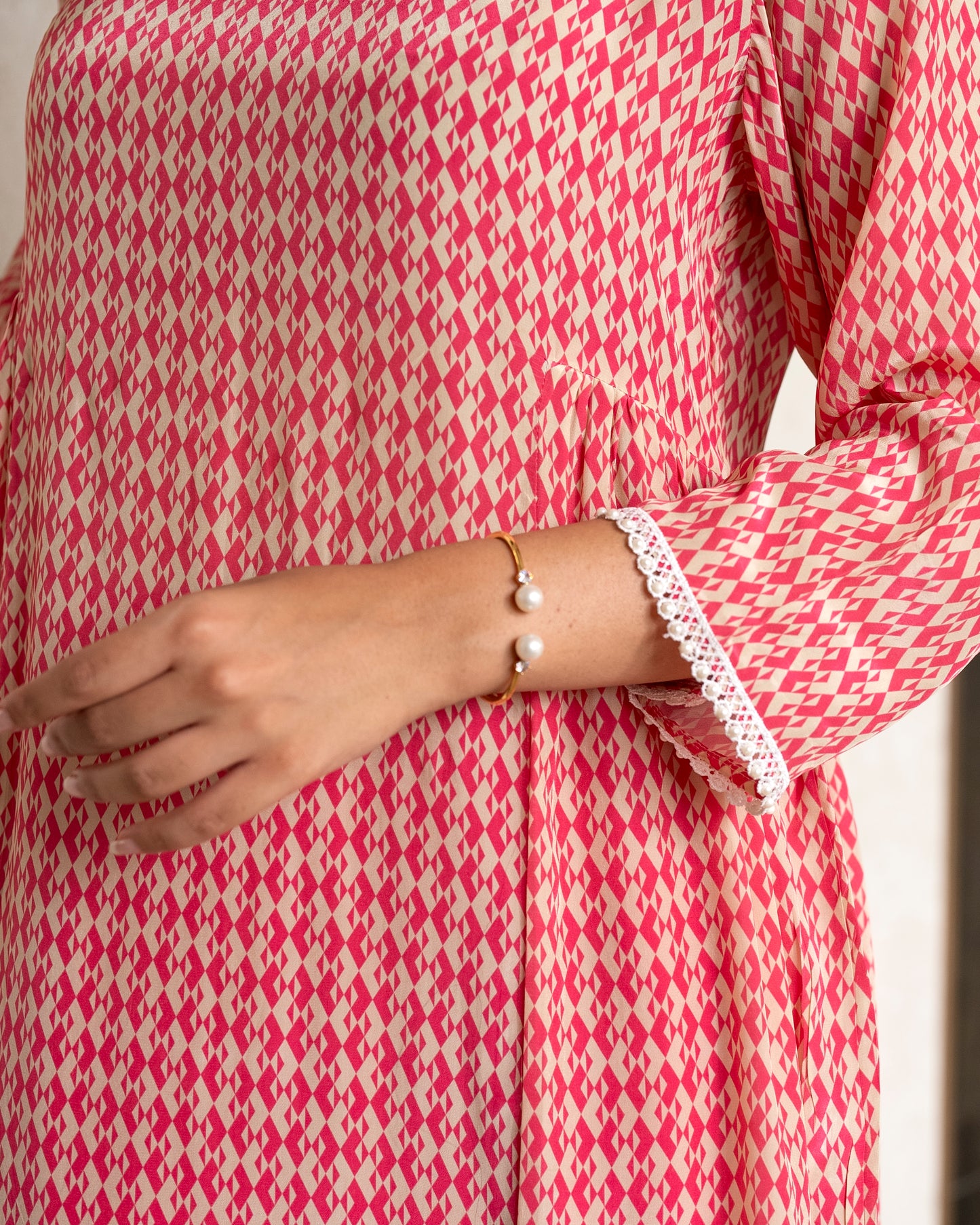 Printed Crepe Tunic Set - PINK