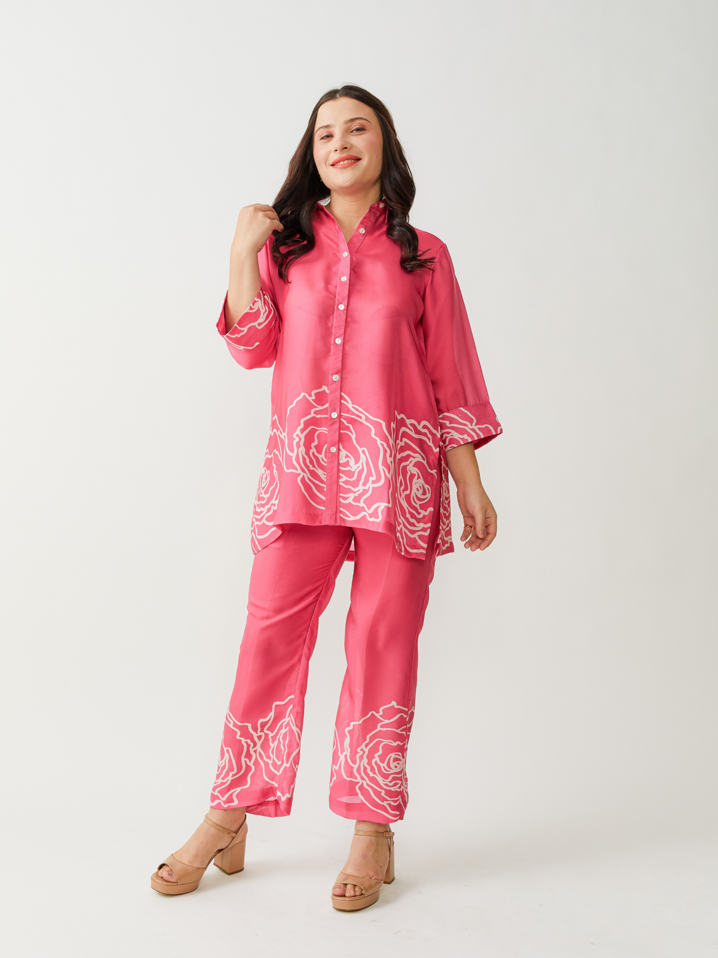 Fika Fushcia Co-Ord Set With Beautiful Border Print