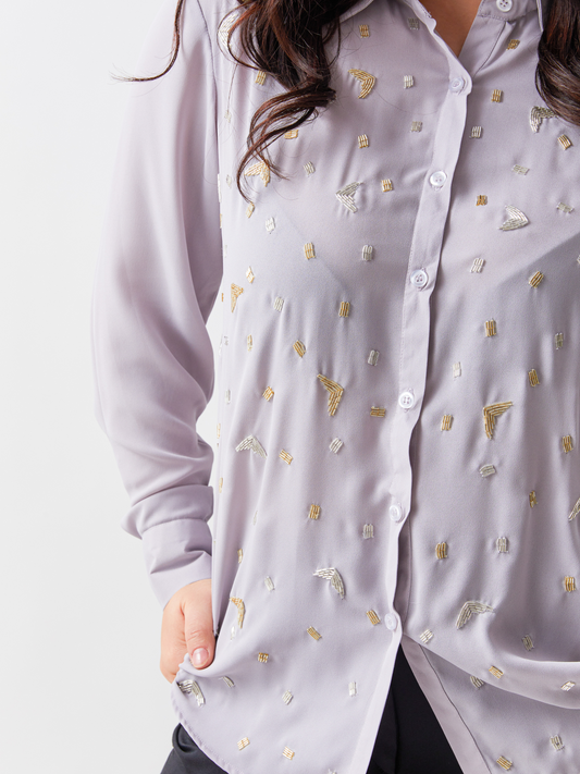 Emma Light Grey Shirt With Hand Embroidery