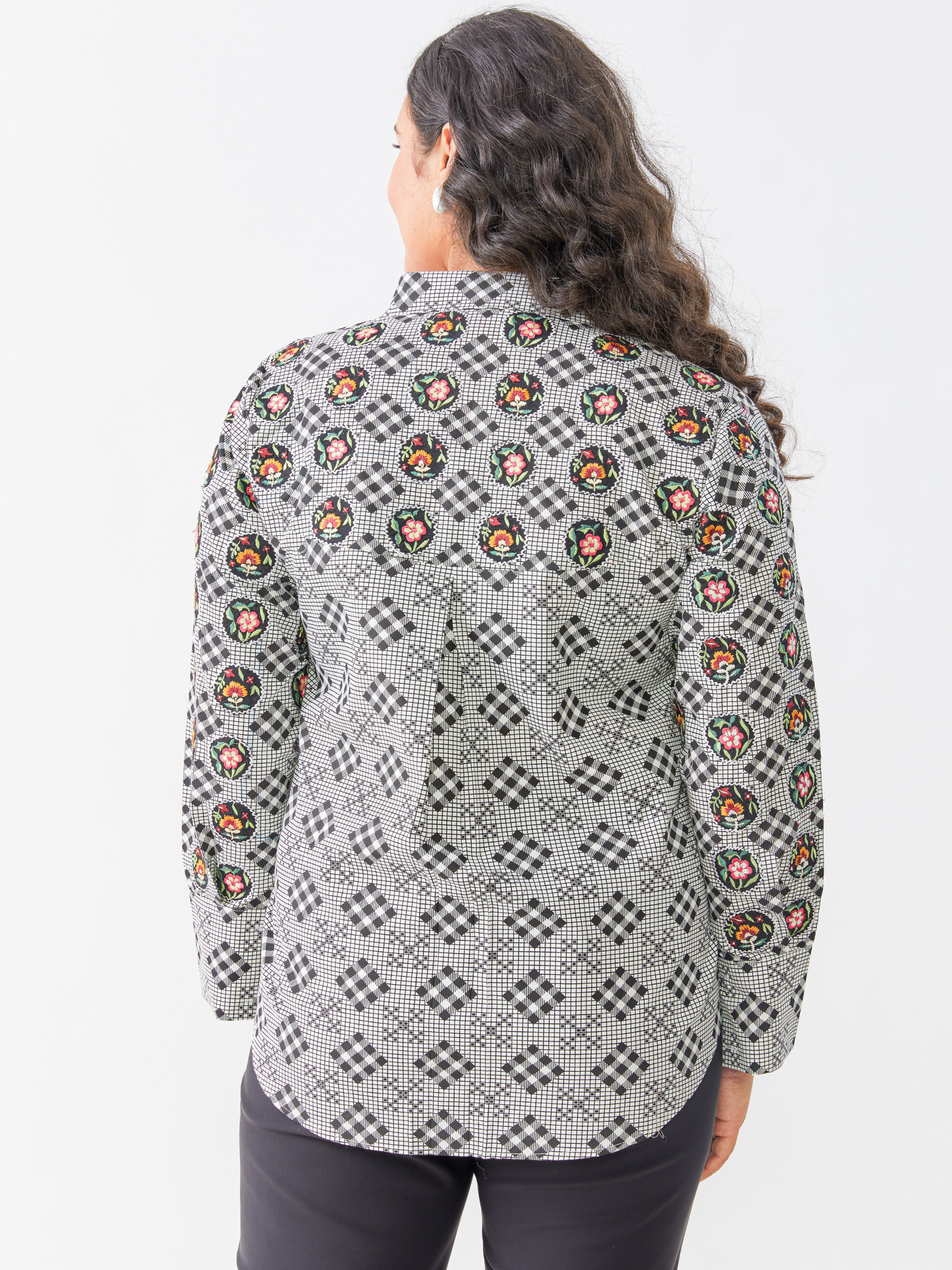 Exxy Black And White Check Shirt Embroidery