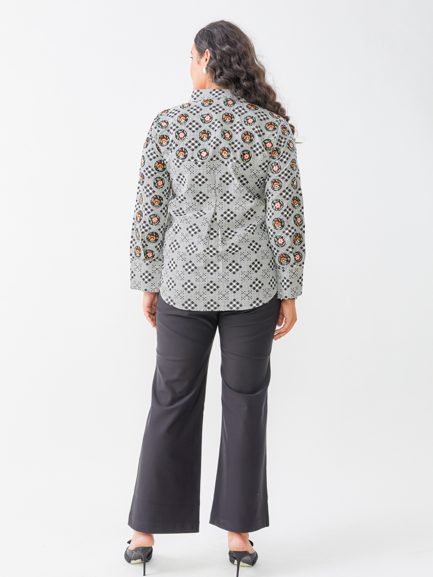 Exxy Black And White Check Shirt Embroidery