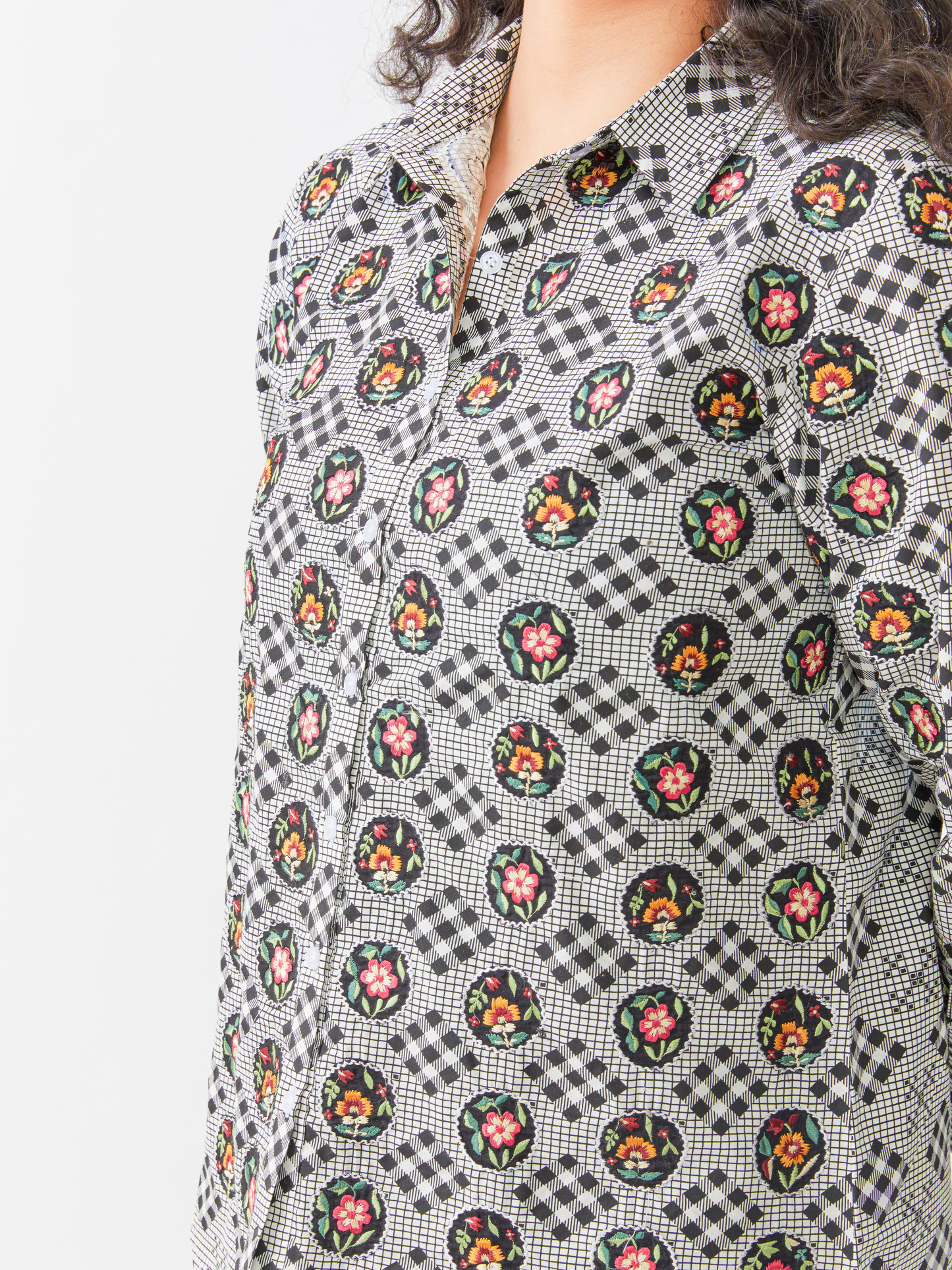 Exxy Black And White Check Shirt Embroidery