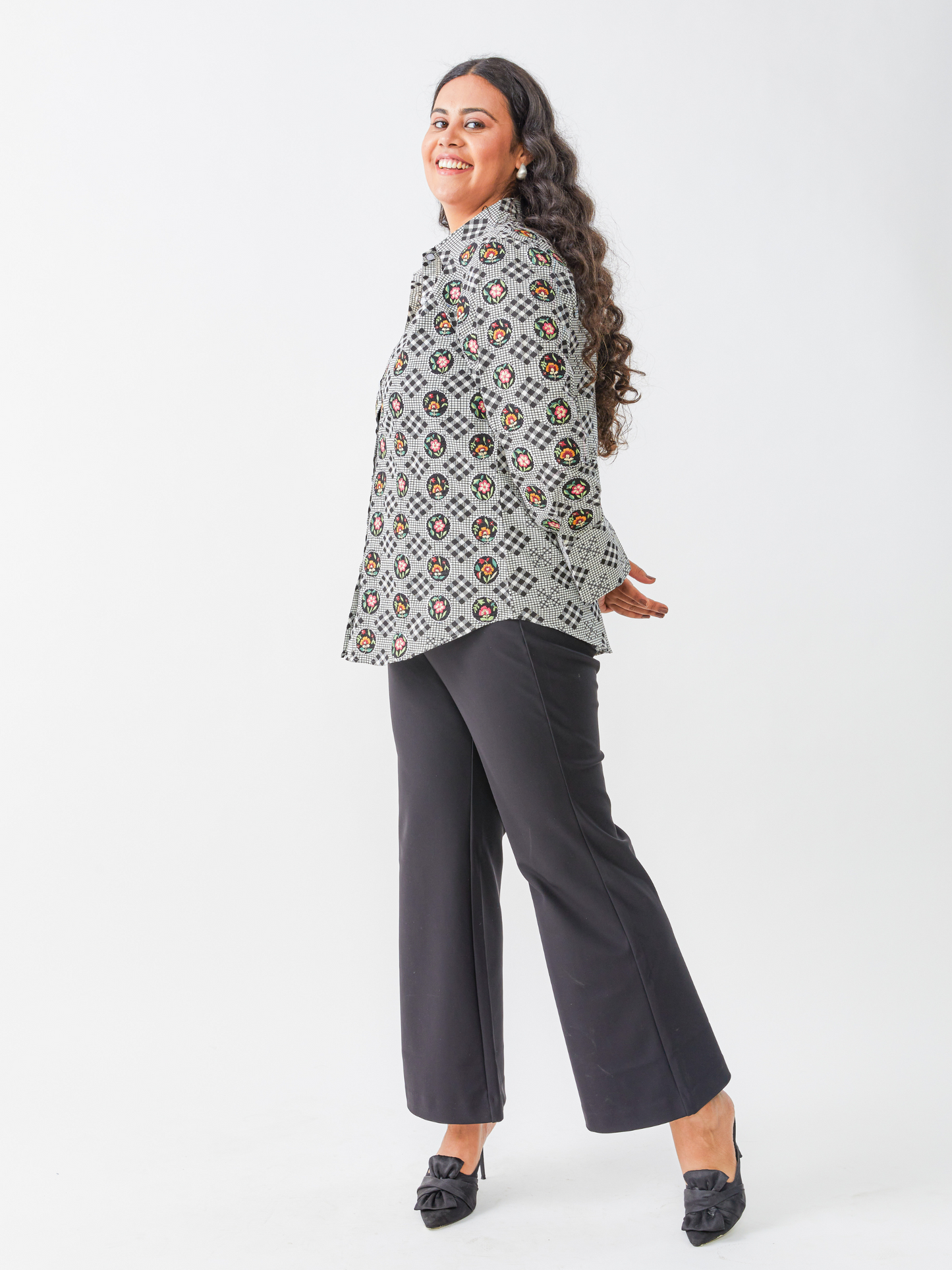 Exxy Black And White Check Shirt Embroidery