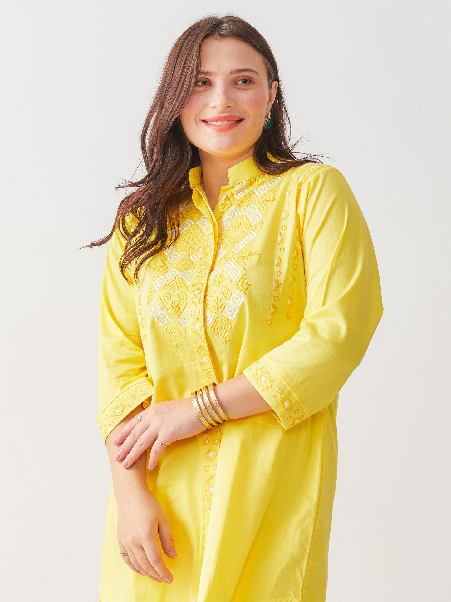 Fika Yellow Tunic Set With Beautiful Folk Embroidery