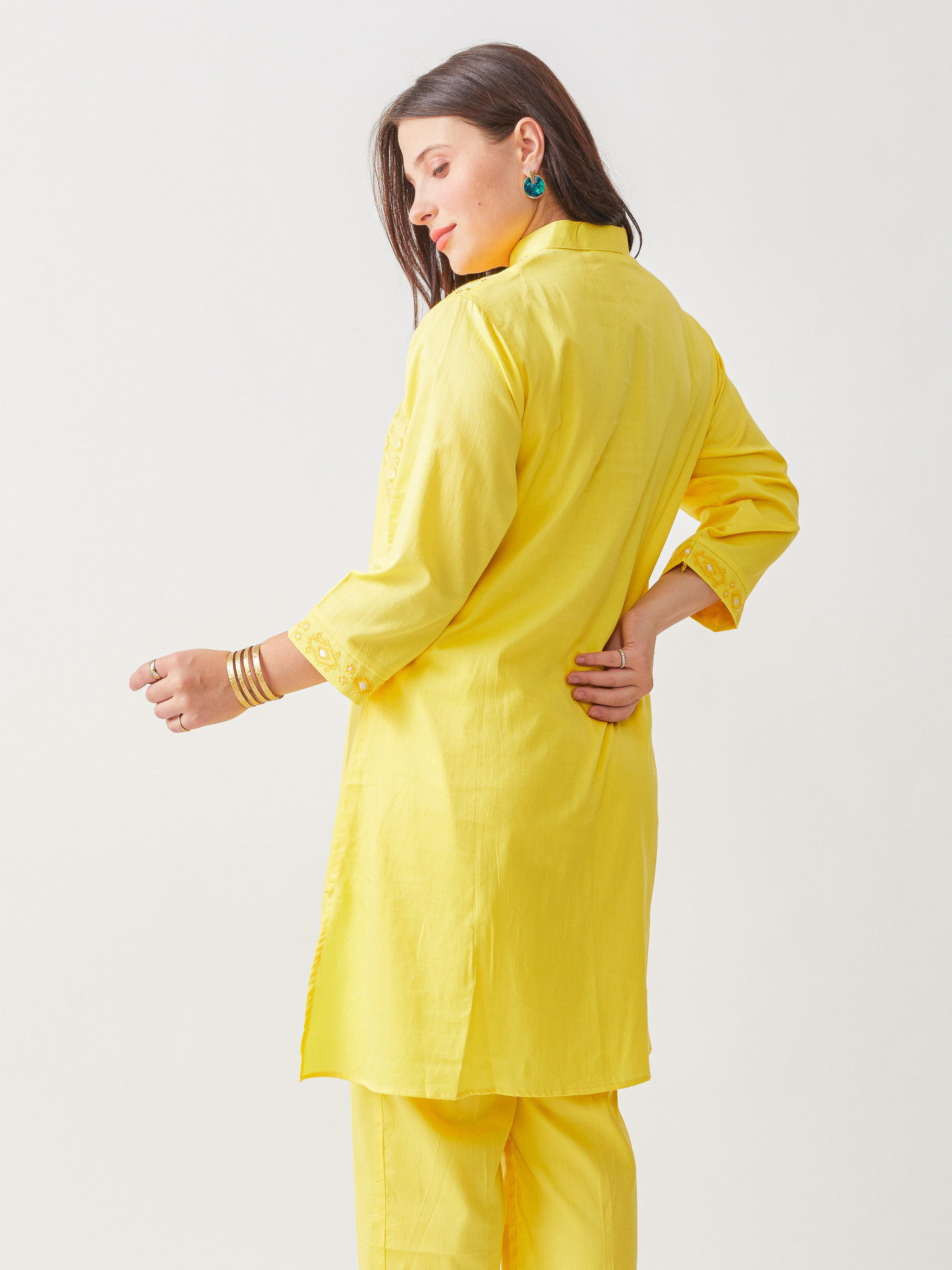 Fika Yellow Tunic Set With Beautiful Folk Embroidery