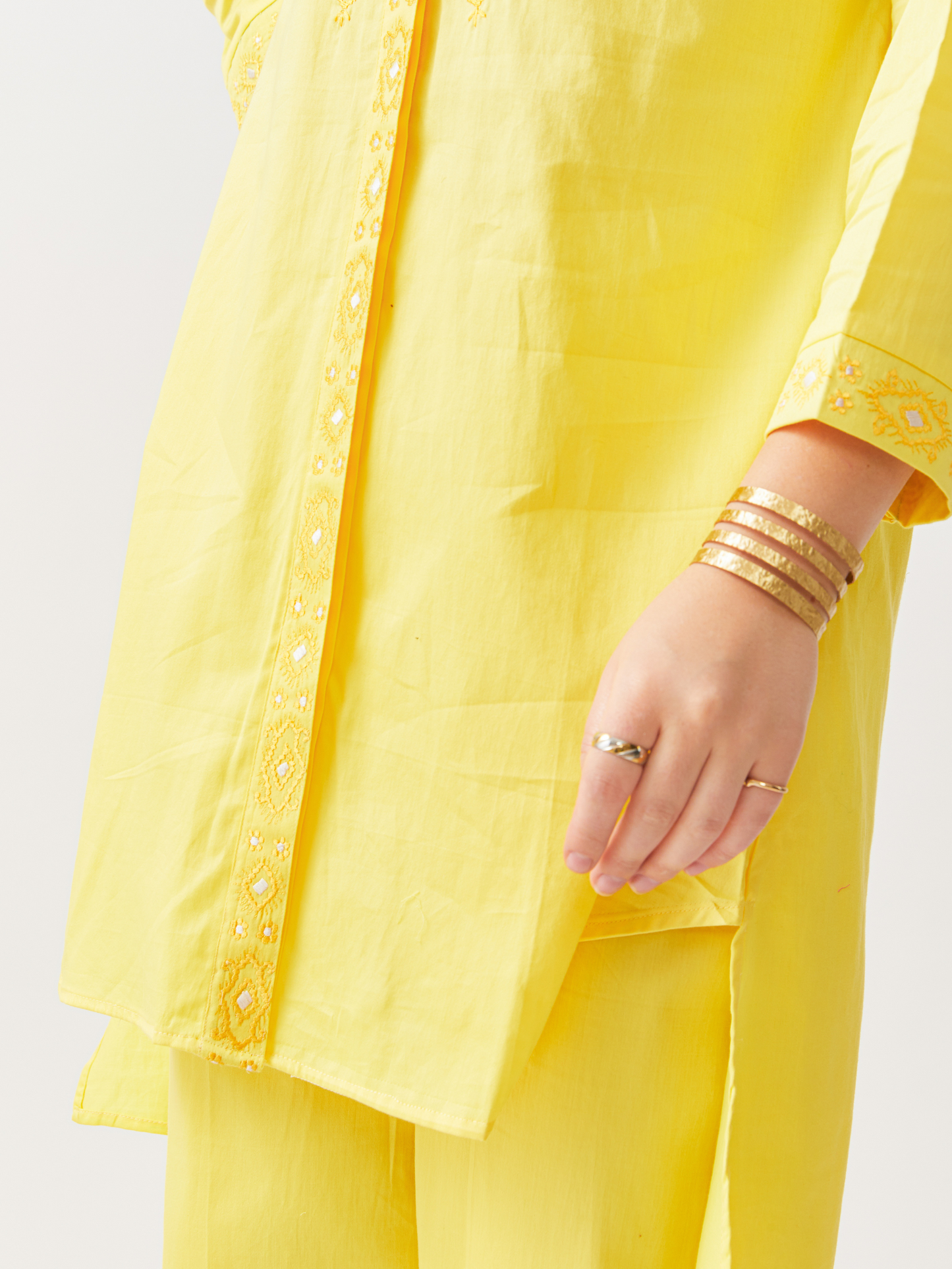 Fika Yellow Tunic Set With Beautiful Folk Embroidery