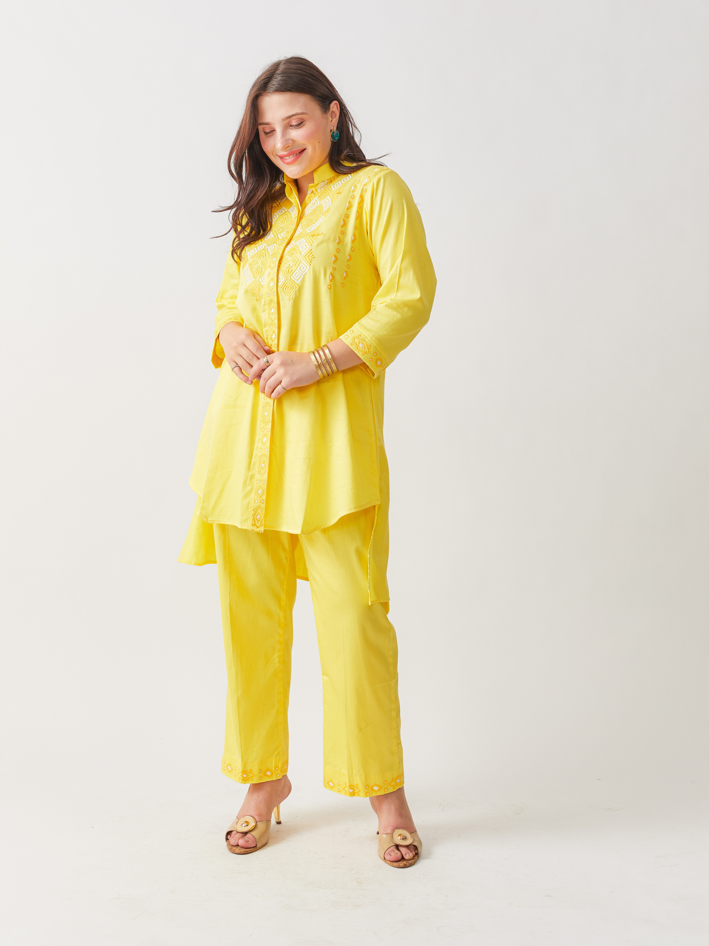 Fika Yellow Tunic Set With Beautiful Folk Embroidery