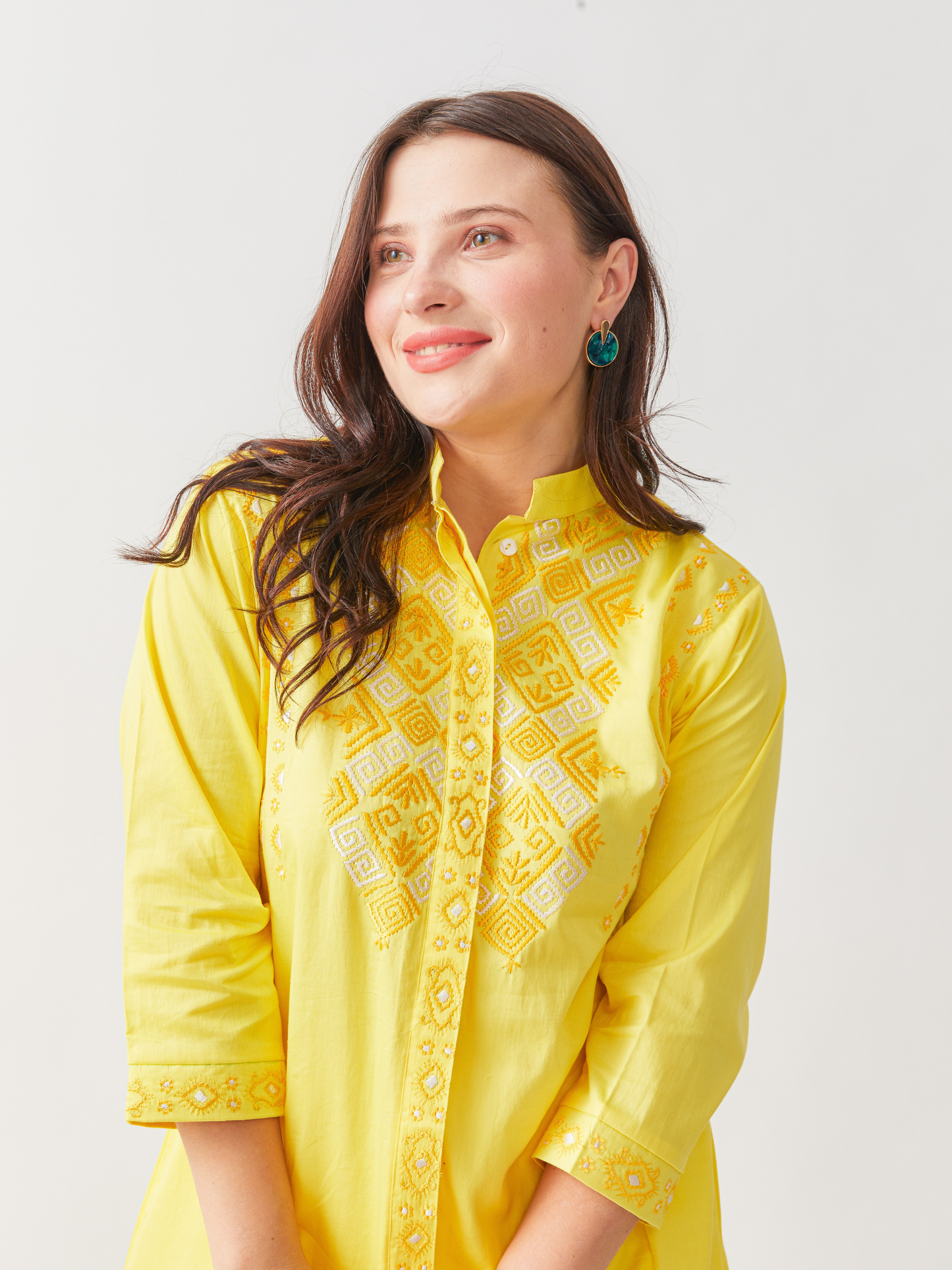 Fika Yellow Tunic Set With Beautiful Folk Embroidery