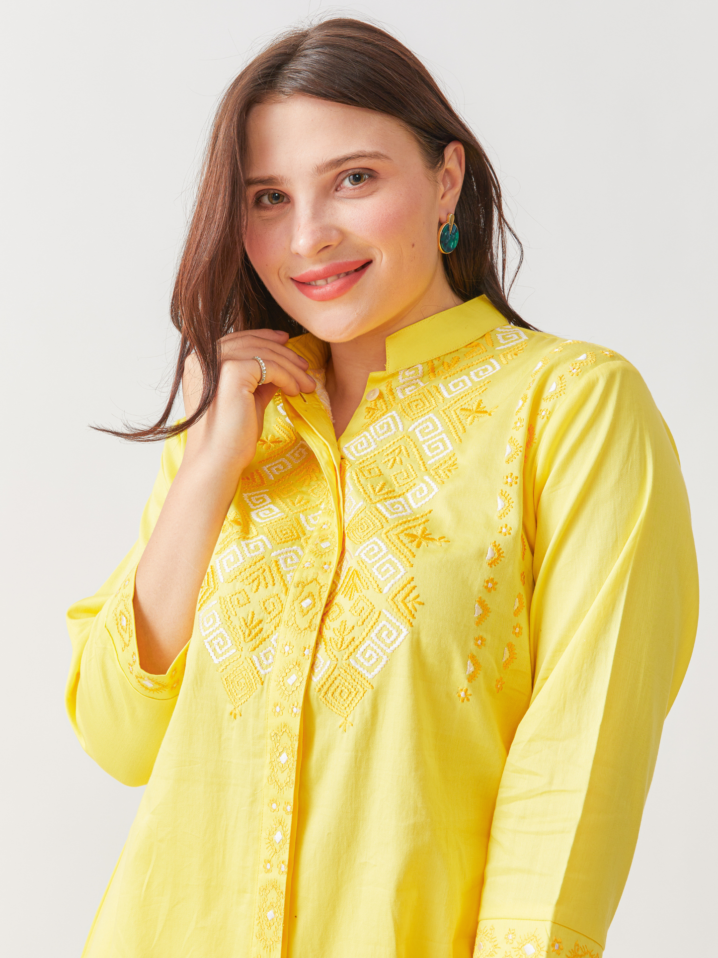 Fika Yellow Tunic Set With Beautiful Folk Embroidery