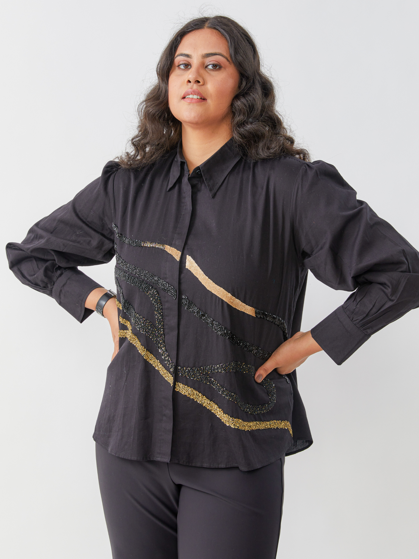 Emma Black Shirt With Antique Hand Embroidery