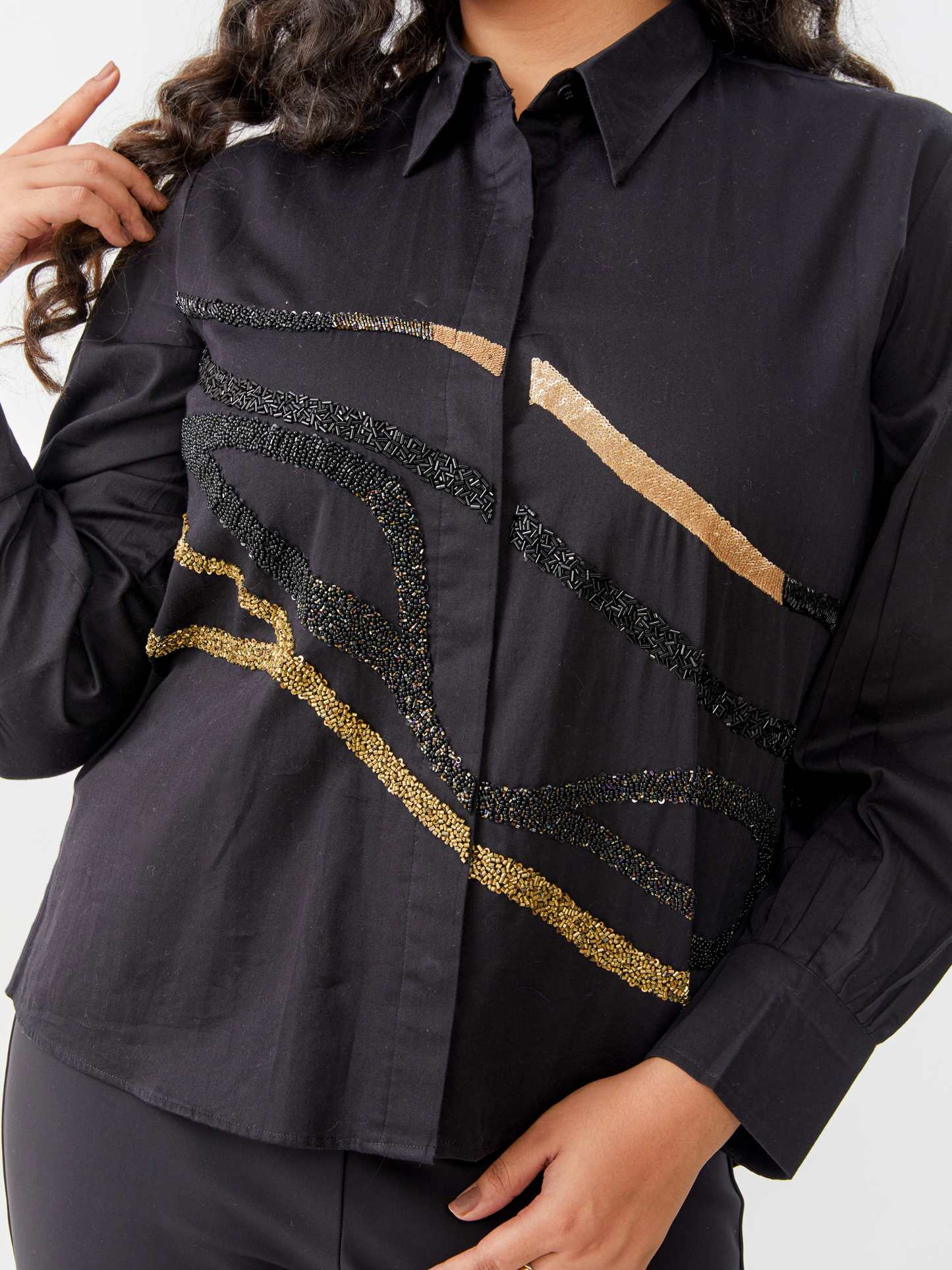 Emma Black Shirt With Antique Hand Embroidery