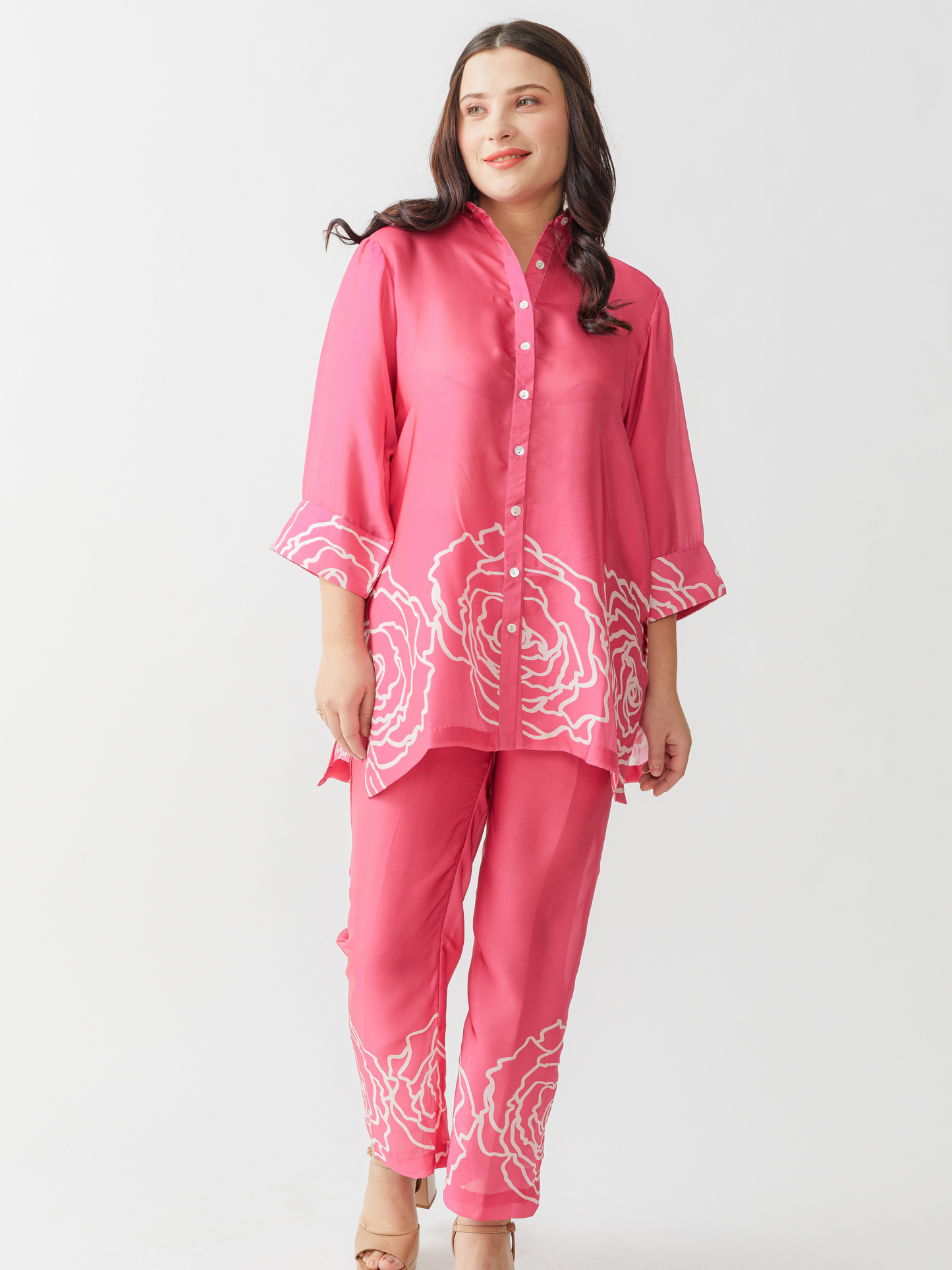 Fika Fushcia Co-Ord Set With Beautiful Border Print