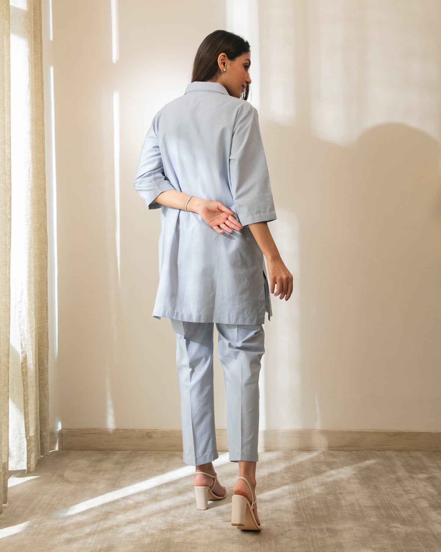 Floral Embroidered Cotton Chambrey Tunic Set