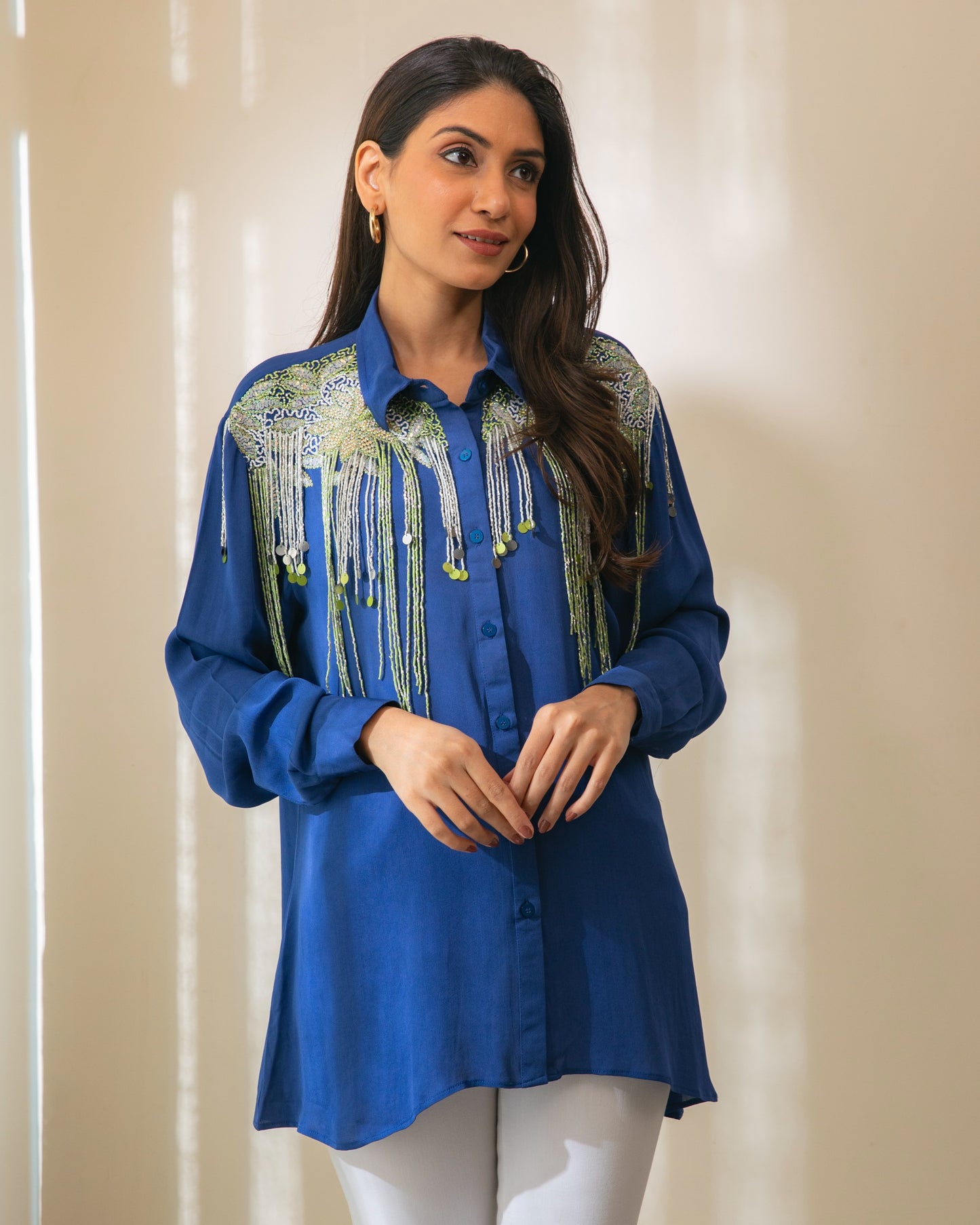 Koa Royal Blue Shirt With Contrast Embroidery Bold N Fearless