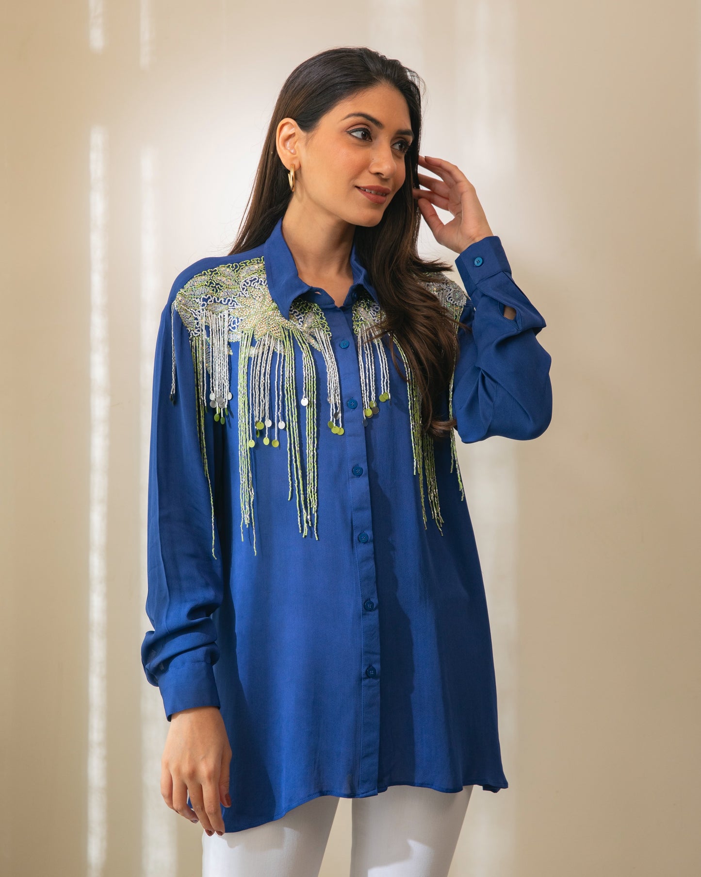 Koa Royal Blue Shirt With Contrast Embroidery Bold N Fearless