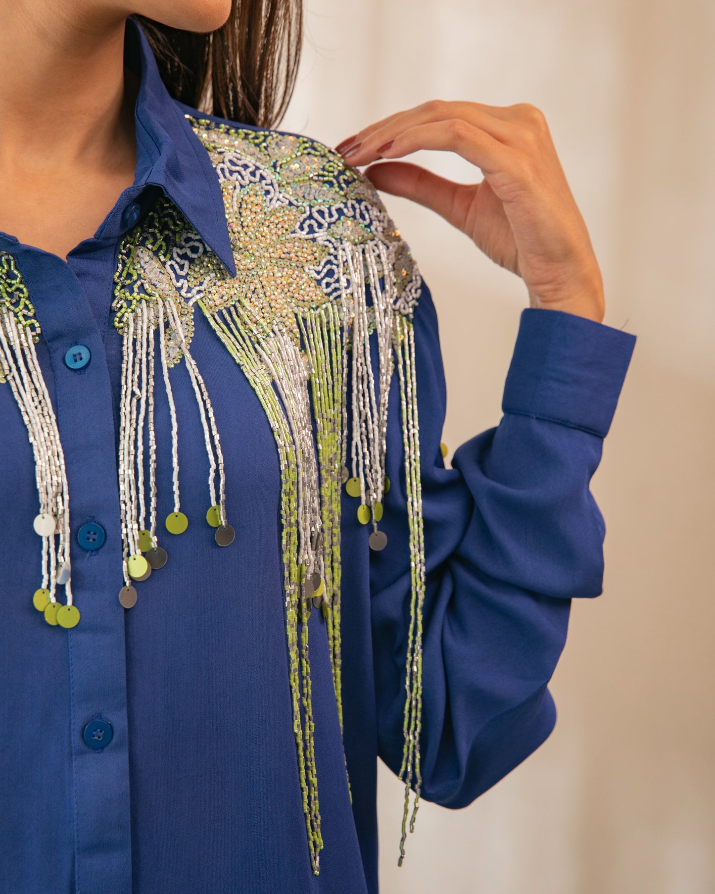 Koa Royal Blue Shirt With Contrast Embroidery Bold N Fearless