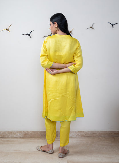 Mango yellow linen satin tunic set