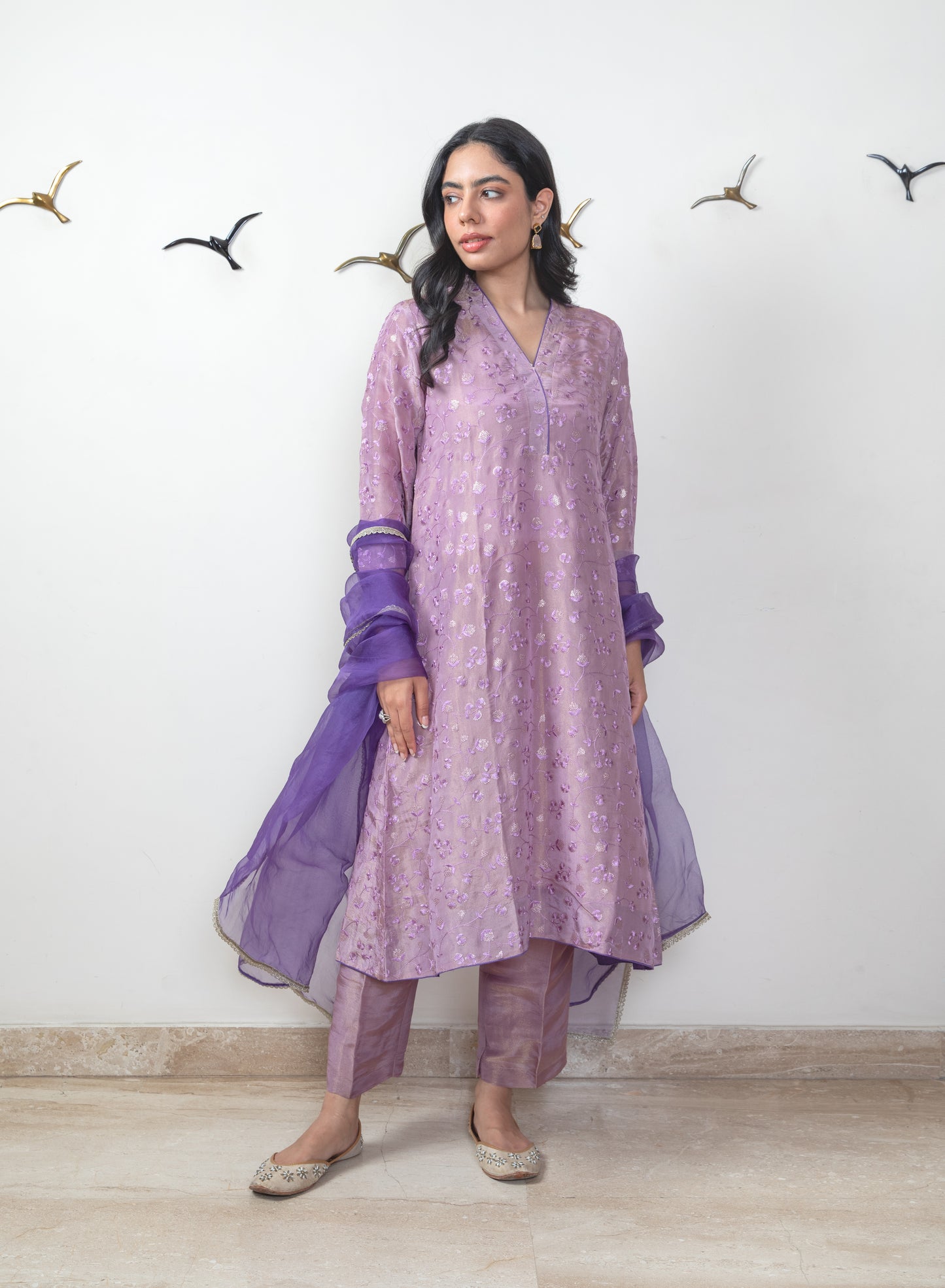 Festive Purple Tissue Georgette Tunic Set