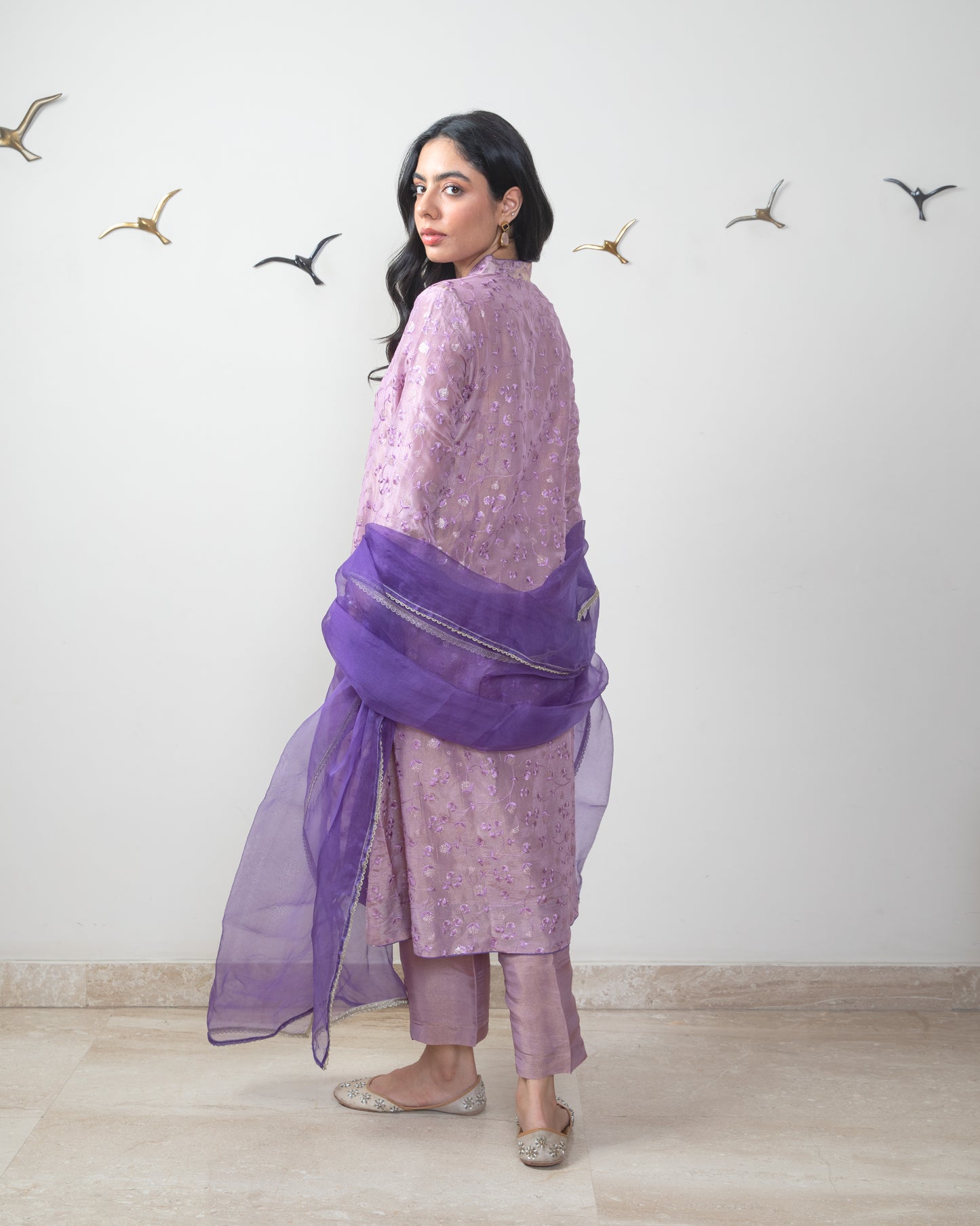 Festive Purple Tissue Georgette Tunic Set