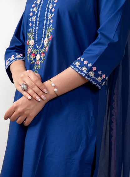 Navy blue tunic set with chiffon dupatta