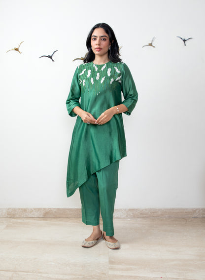 Leaf green chanderi silk co-ord set