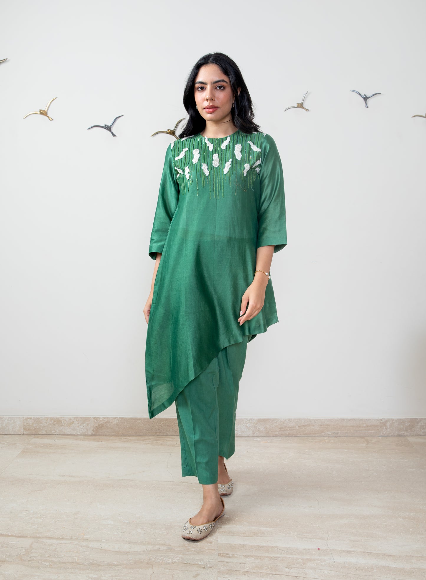 Leaf green chanderi silk co-ord set