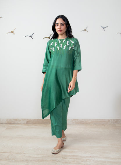 Leaf green chanderi silk co-ord set