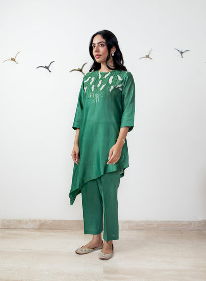 Leaf green chanderi silk co-ord set