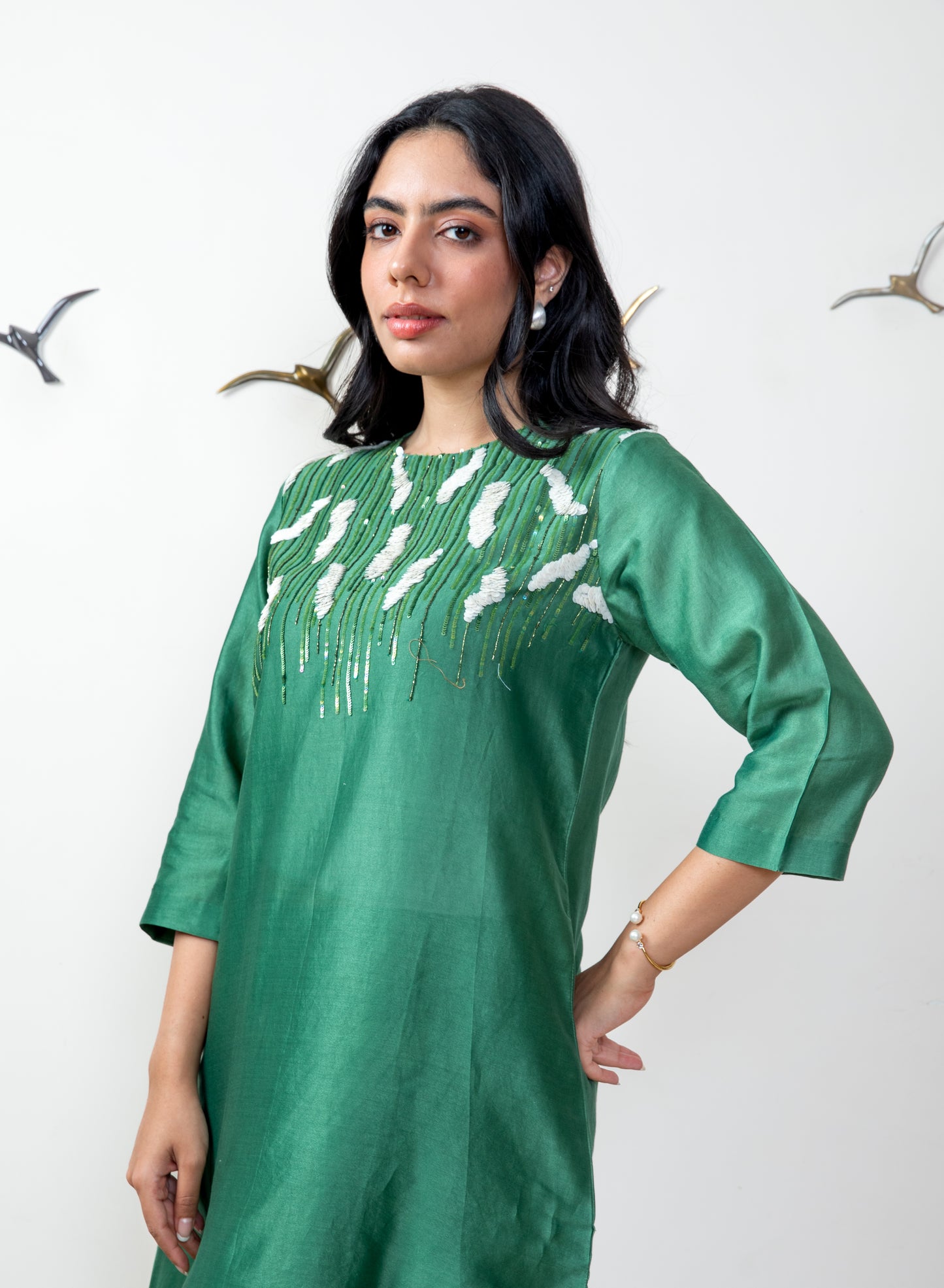 Leaf green chanderi silk co-ord set