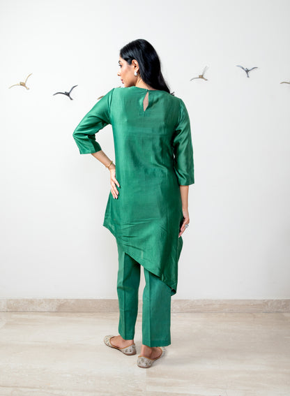 Leaf green chanderi silk co-ord set