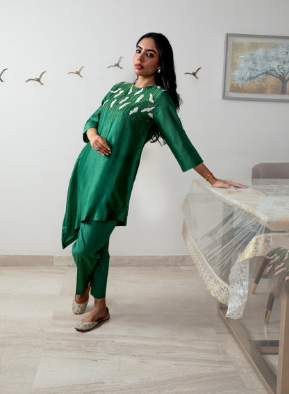 Leaf green chanderi silk co-ord set