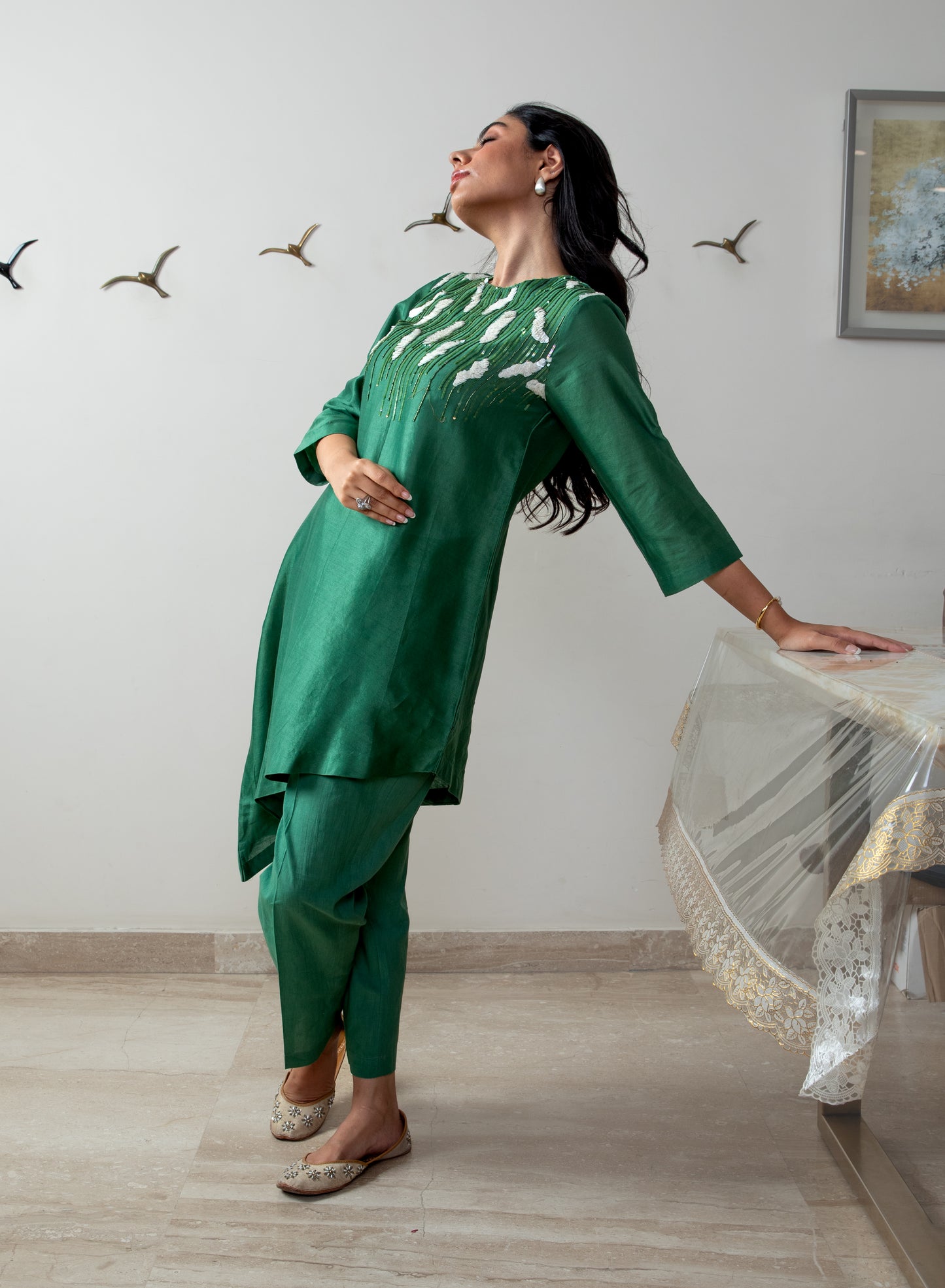 Leaf green chanderi silk co-ord set