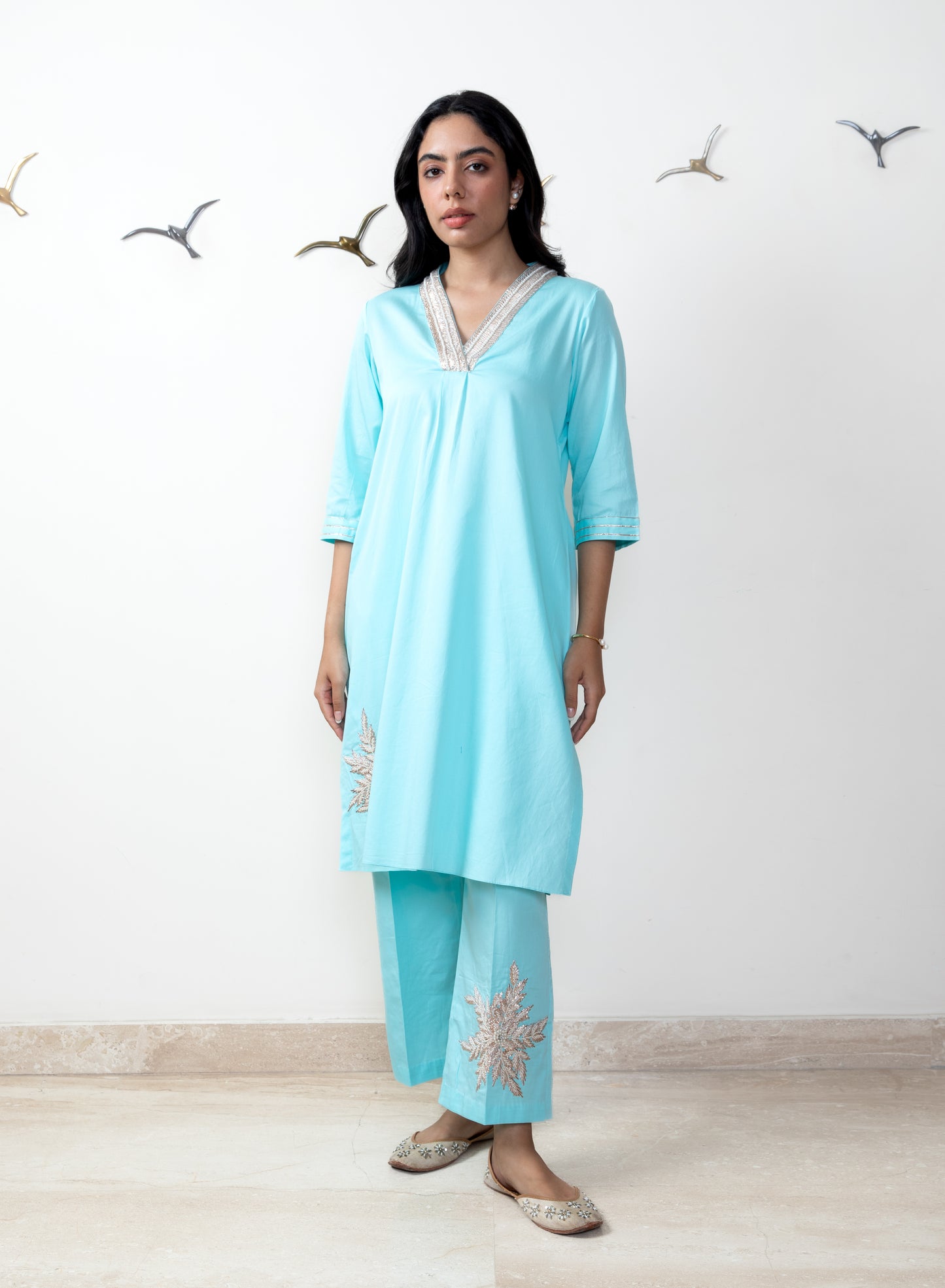 Ocean blue cotton satin tunic set