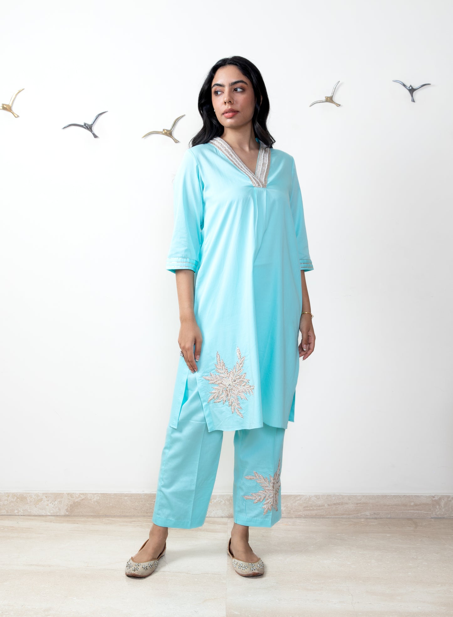 Ocean blue cotton satin tunic set