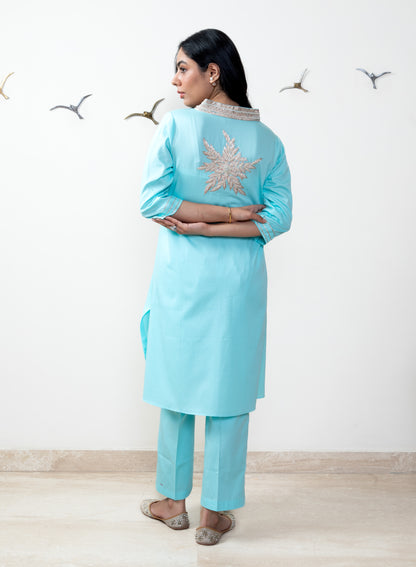 Ocean blue cotton satin tunic set