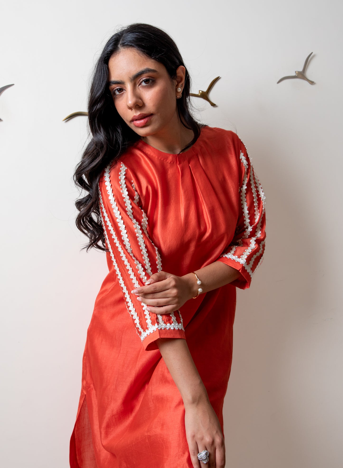 Elegant Coral Tunic Set