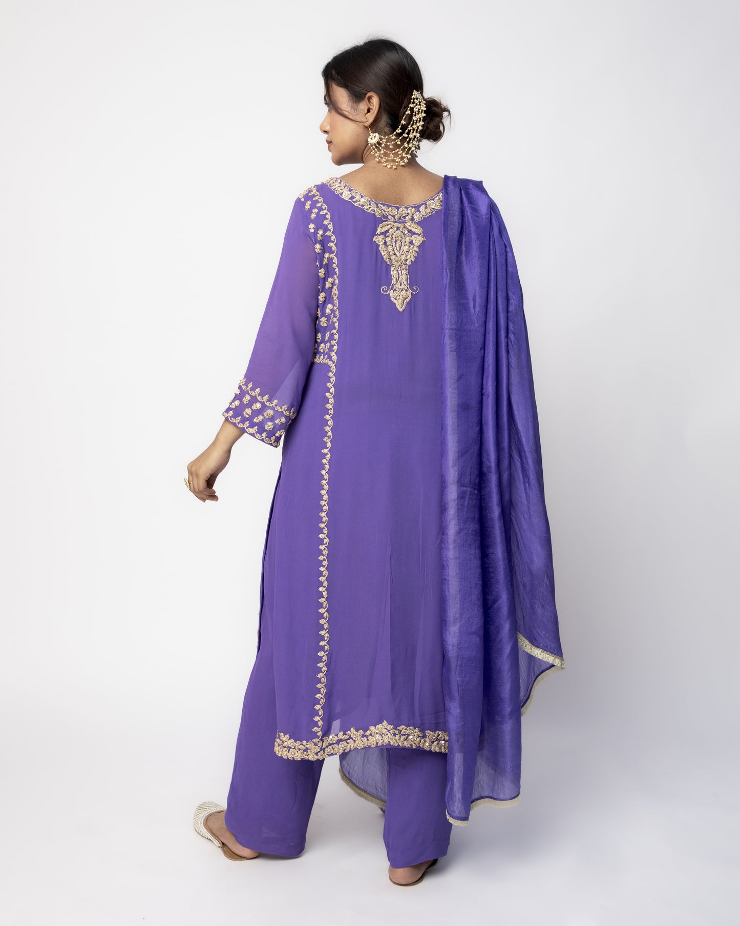 Purple Georgette Tunic Set with Tabby Silk Dupatta