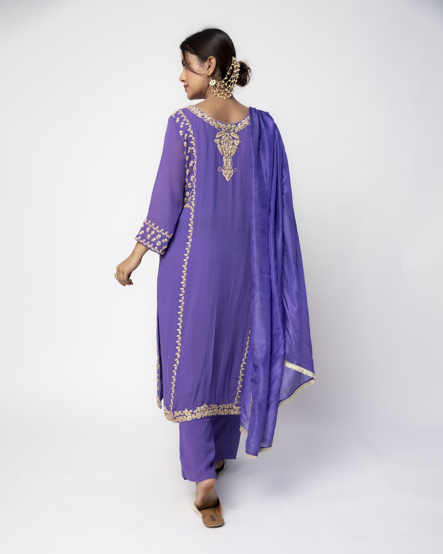 Purple Georgette Tunic Set with Tabby Silk Dupatta