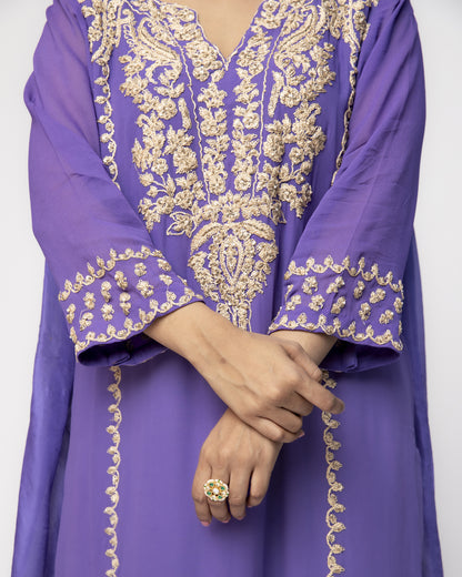 Purple Georgette Tunic Set with Tabby Silk Dupatta