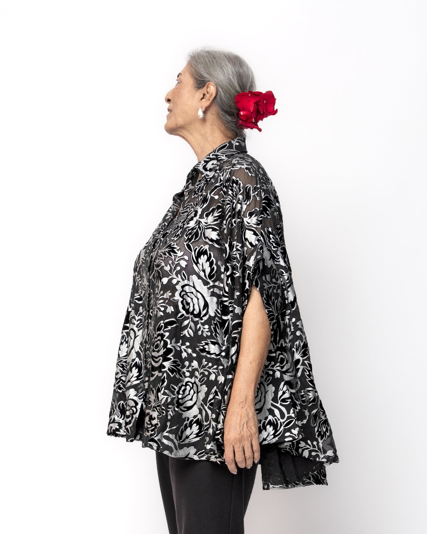 Devoré Velvet Cape Shirt Black