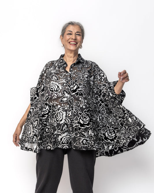 Devoré Velvet Cape Shirt Black