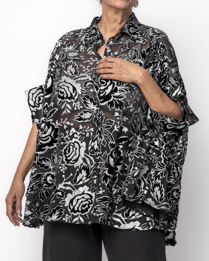 Devoré Velvet Cape Shirt Black