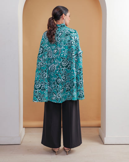 Devoré Velvet Cape Shirt Emerald Green