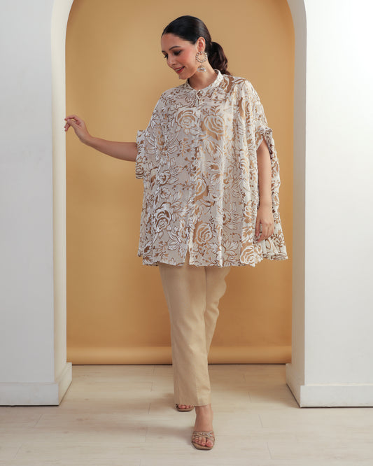 Devoré Velvet Cape Shirt OFF White