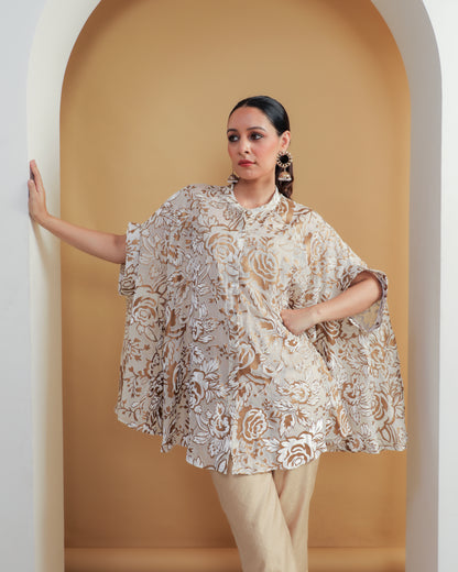 Devoré Velvet Cape Shirt OFF White
