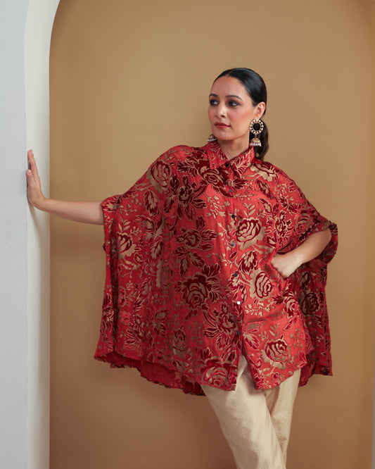 Devoré Velvet Cape Shirt Mahroom