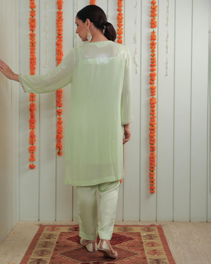 Emma Pistache Green Georgette Tunic Set