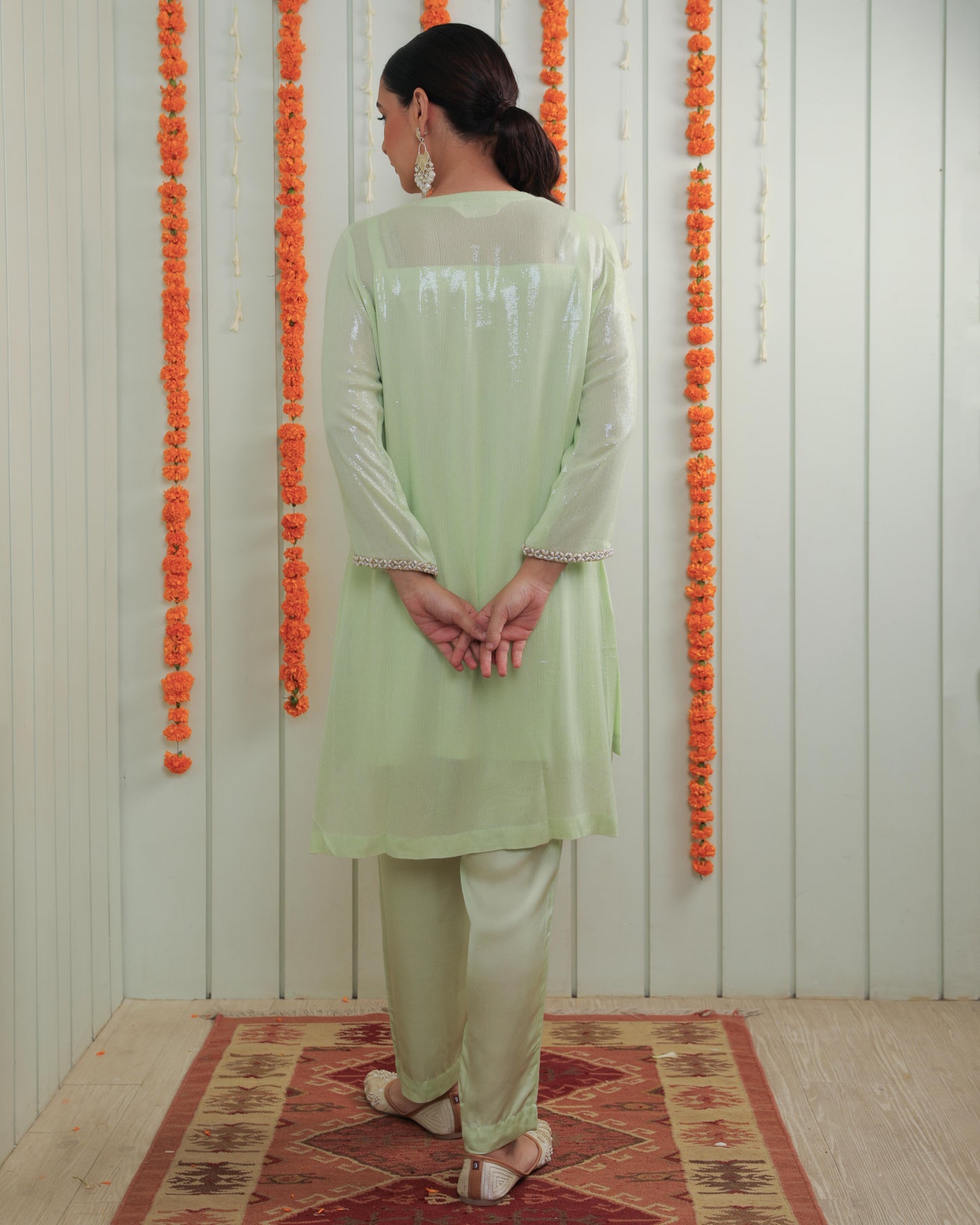 Emma Pistache Green Georgette Tunic Set