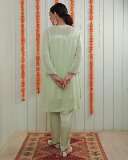 Emma Pistache Green Georgette Tunic Set