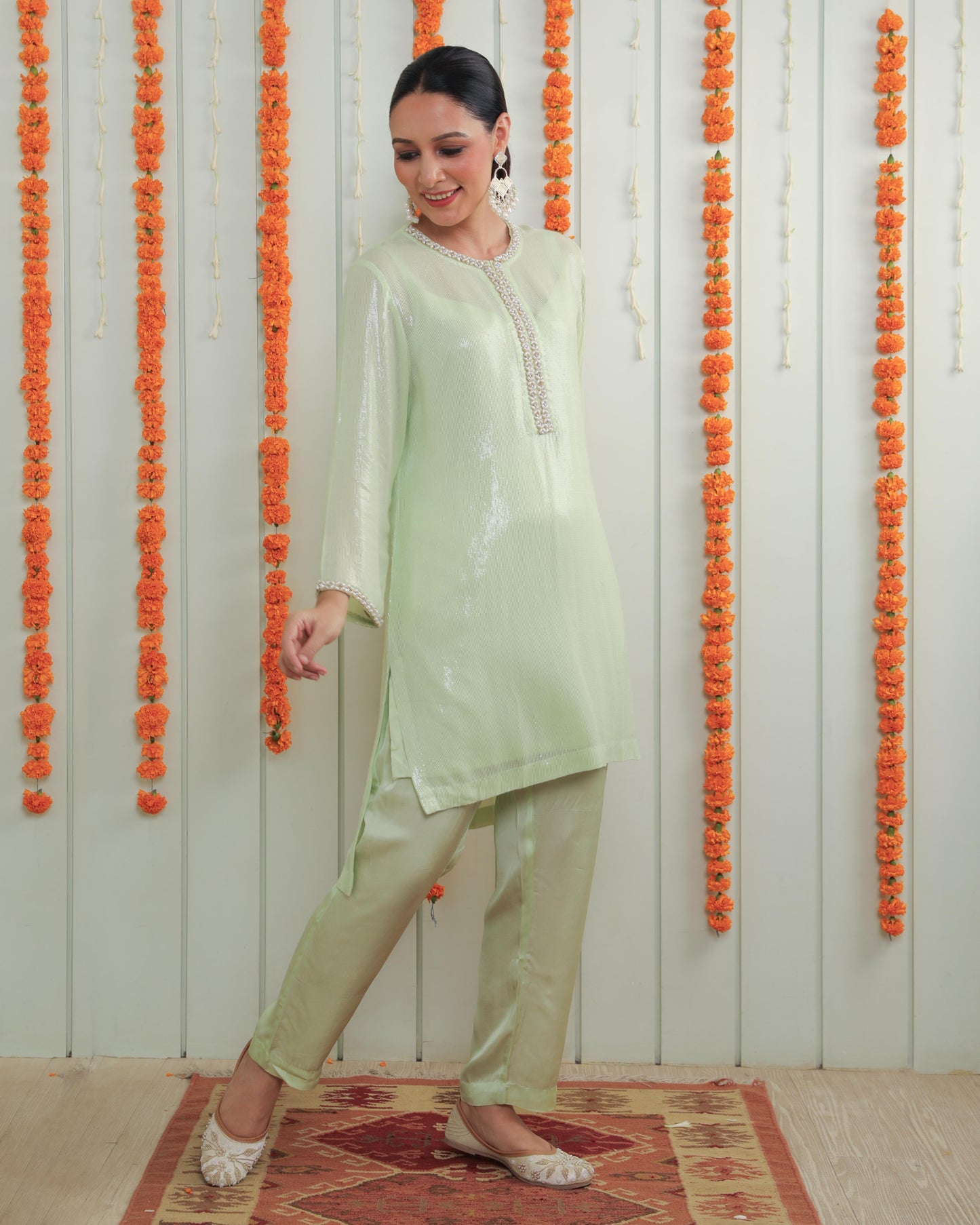 Emma Pistache Green Georgette Tunic Set